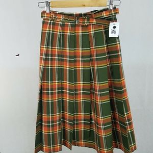 Plaid, pleated, belted skirt